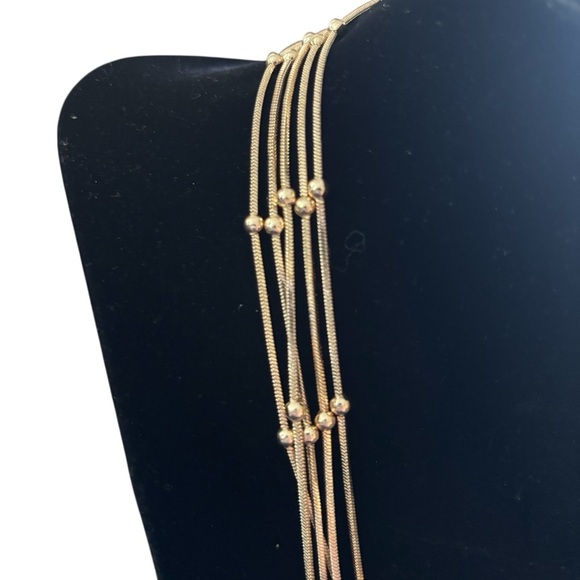 Gold Beads 5 Strand Tube Necklace Graduated Clasp 8-11” Contemporary Modern - Picture 3 of 4